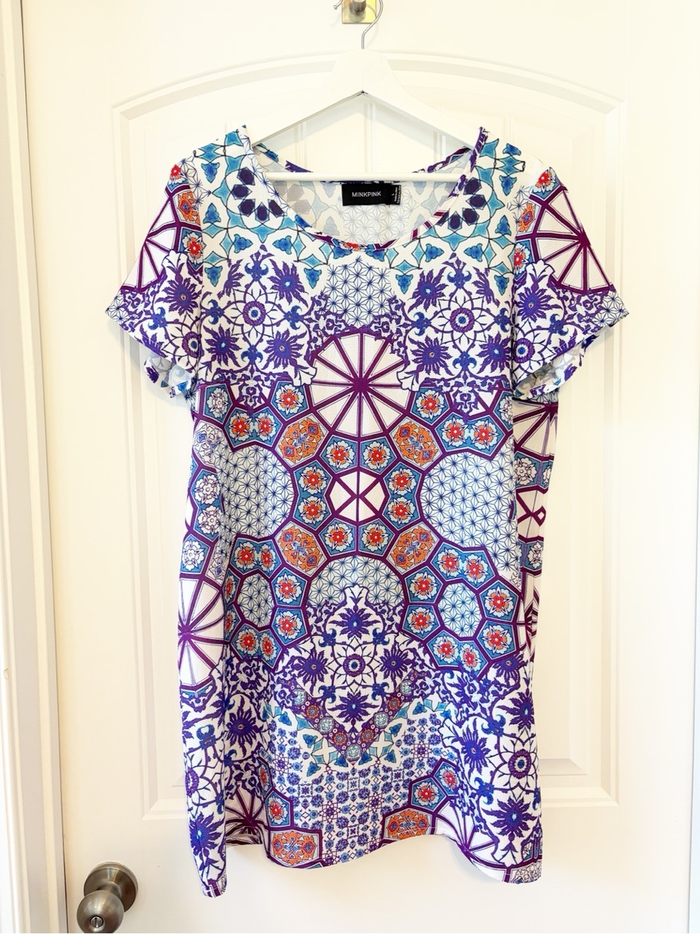 MINKPINK Purple Multi-Pattern Short Sleeve Dress